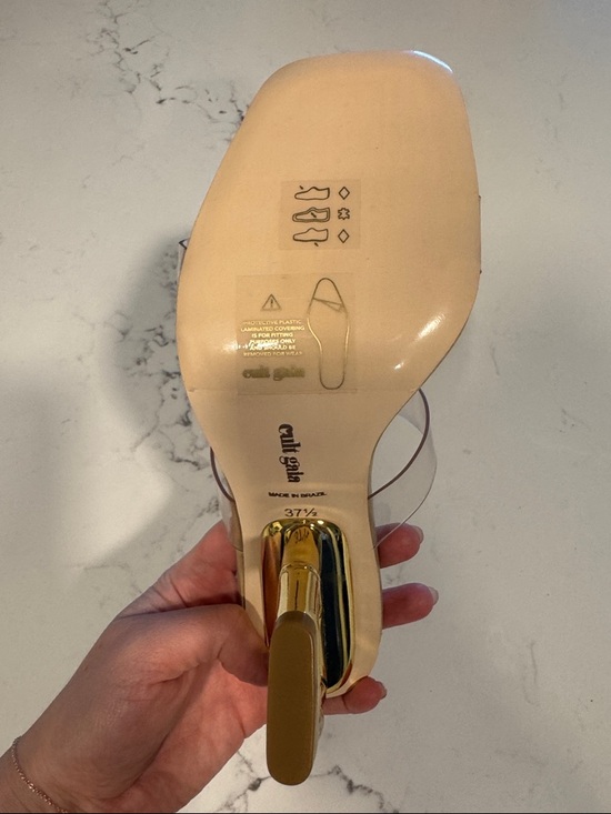 NWT cult gaia Valerie Sandal in Clear Two-Strap Mule Bamboo Gold Accent Heels - Picture 6 of 9